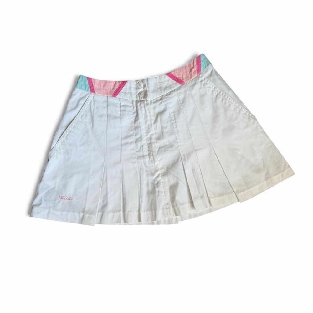 HEAD Sportswear Retro Vintage white pleated tennis skirt with blue and pink band
